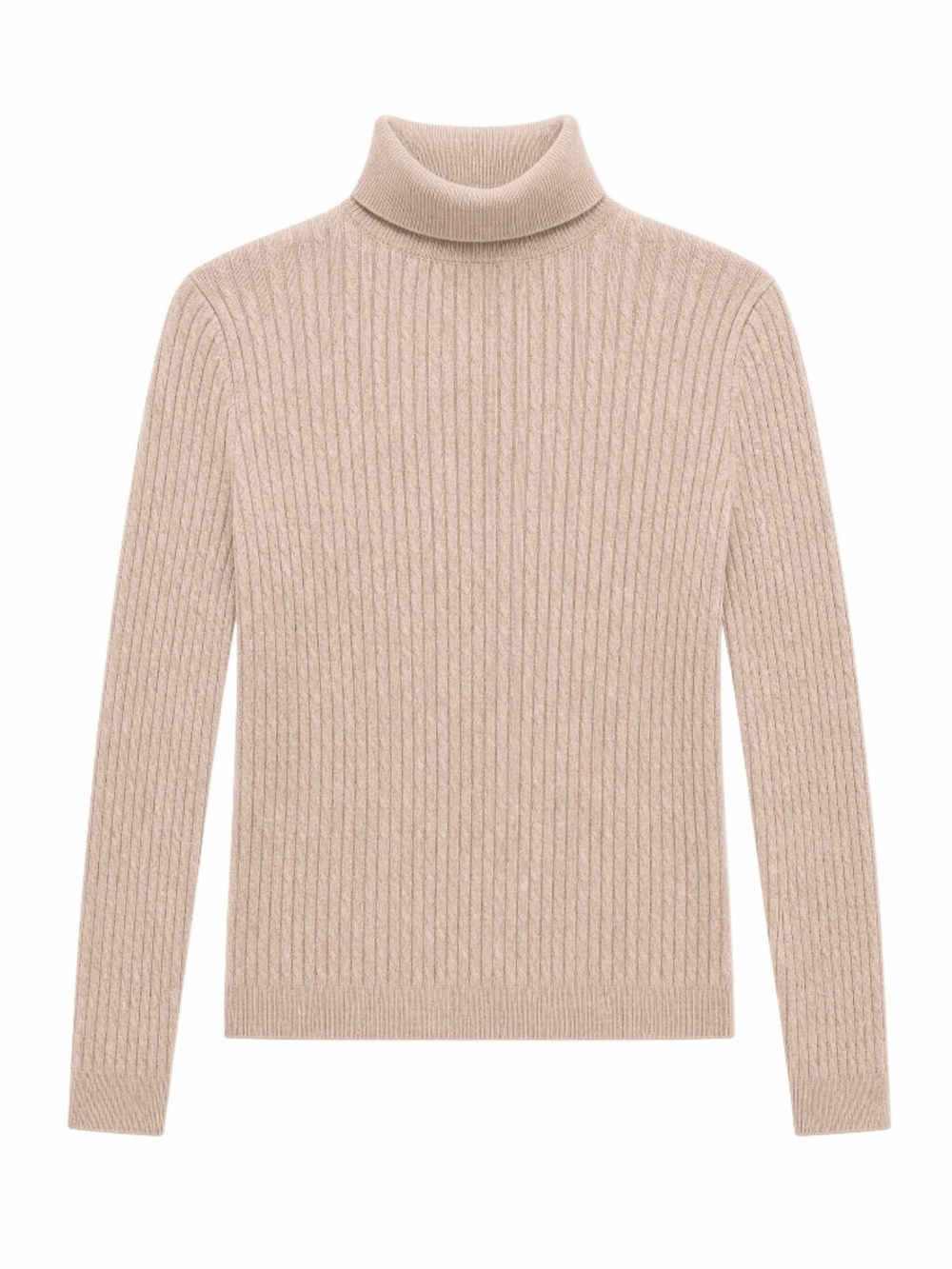 Jeanne Pierre Cable Knit Turtleneck Sweater Beige Cotton Blend Women's S